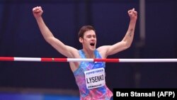 Danil Lysenko from Russia competes as a neutral in the men's high-jump final at the 2018 IAAF World Indoor Athletics Championships in Birmingham in March.