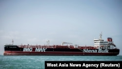 The Stena Impero, a British-flagged vessel owned by Stena Bulk, is seen at undisclosed place off the coast of Bandar Abbas on August 22.