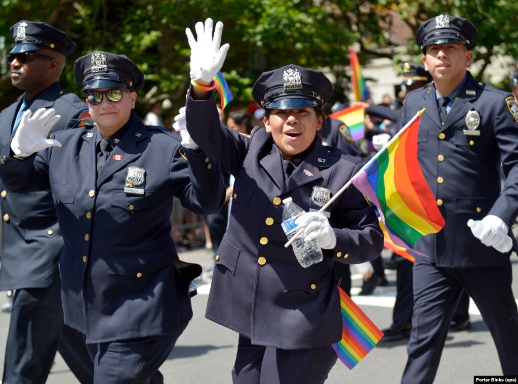 New York City Police Department officers march during the annual New York Pride parade on June 25. (epa/Porter Binks)