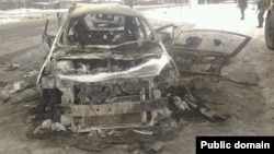 Сожженный бронированный автомобиль Александра Беднова по прозвищу “Бэтмен”