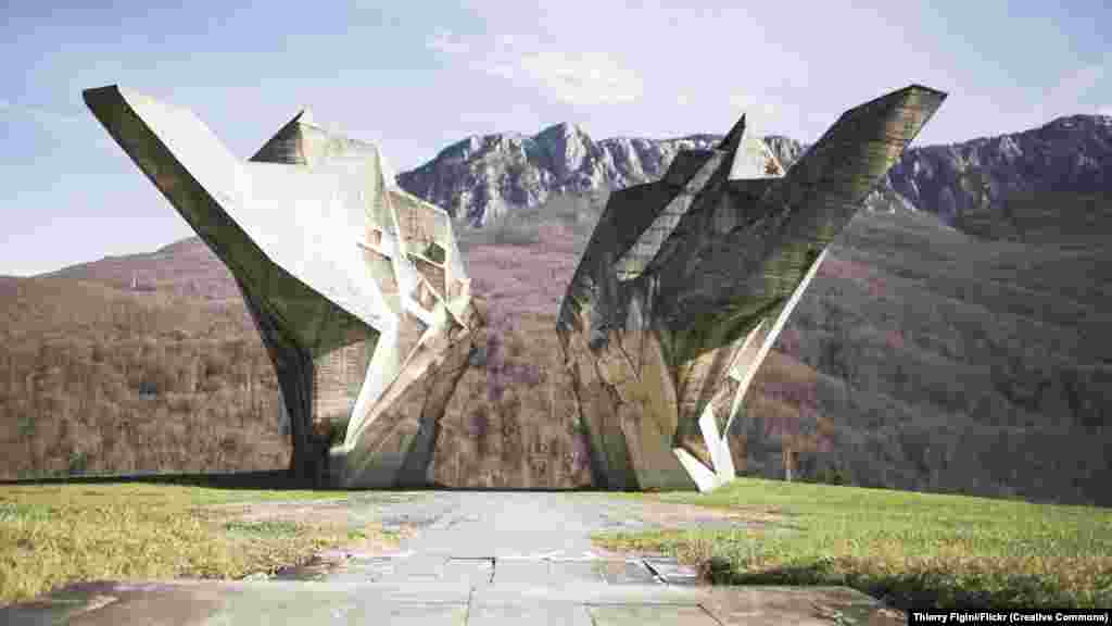 The most famous of Zivkovic&rsquo;s monuments is this memorial to the 1943 battle of Sutjeska in Bosnia-Herzegovina. The angular concrete landmark was unveiled by authoritarian Yugoslav ruler Josep Broz Tito in 1971.