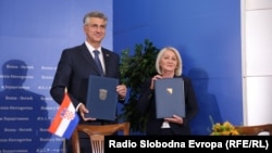 Premijer Hrvatske Andrej Plenković i predsjedavajuća Savjeta ministara Bosne i Hercegovine Borjana Krišto, Sarajevo, 8. jun 2026. godine.