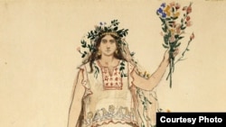 Васнецов В.М. 1848-1926. Весна-Красна. 1885. Эскиз костюма для постановки оперы Н.А.Римского-Корсакова «Снегурочка». Из собрания Мамонтова. [Фото — <a href="http://www.museum.ru" target=_blank>Музеи России</a>]