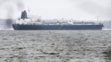 The Eagle S oil taker, which is suspected of belonging to Russia's "shadow fleet," is seen anchored in the Gulf of Finland in January. 