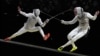 Russia's Kirill Borodachev (left) in action against American Alexander Massialas (right) during the Tokyo 2020 Olympic Games.