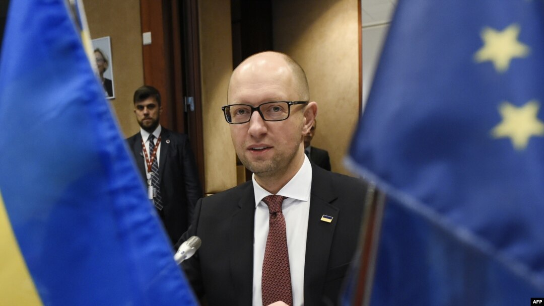 Ukrainian Prime Minister Arseniy Yatsenyuk attends a EU-Ukraine Association Council in Brussels in December 2015