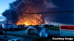 The aftermath of a Ukrainian drone strike on the Slavyansk oil refinery in Russia's Krasnodar region on June 28.