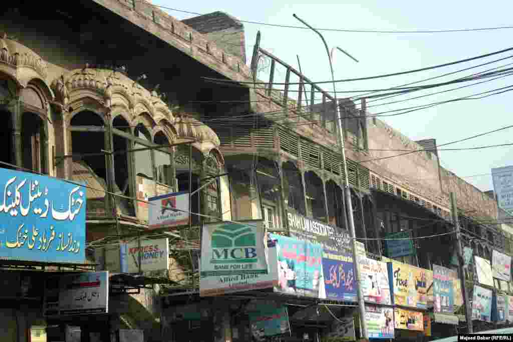 Traditional wooden balconies survive in the bazaar.