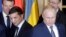 FRANCE -- Ukrainian President Volodymyr Zelensky, French President Emmanuel Macron and Russian President Vladimir Putin arrive for a meeting on Ukraine with German Chancellor at the Elysee Palace, in Paris, December 9, 2019