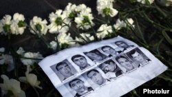 Armenia - Pictures of the ten people killed in the March 2008 post-election unrest in Yerevan are displayed during an opposition rally marking its 8th anniversary, 1Mar2016.