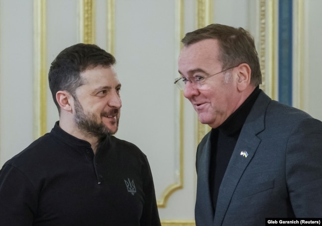 Президент України Володимир Зеленський і міністр оборони Німеччини Борис Пісторіус, Київ, 14 січня 2025 року