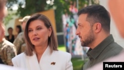 Ukrainian President Volodymyr Zelenskiy and first lady Olena Zelenska attend the Third Summit of First Ladies and Gentlemen in Kyiv on September 6.
