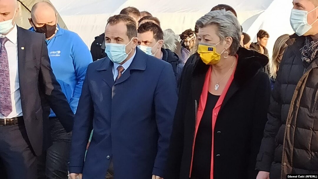 Komesarka YIva Johannson u posjeti migrantskom kampu "Lipa", na sjeverozapadu BiH, 18. februara 2021. 