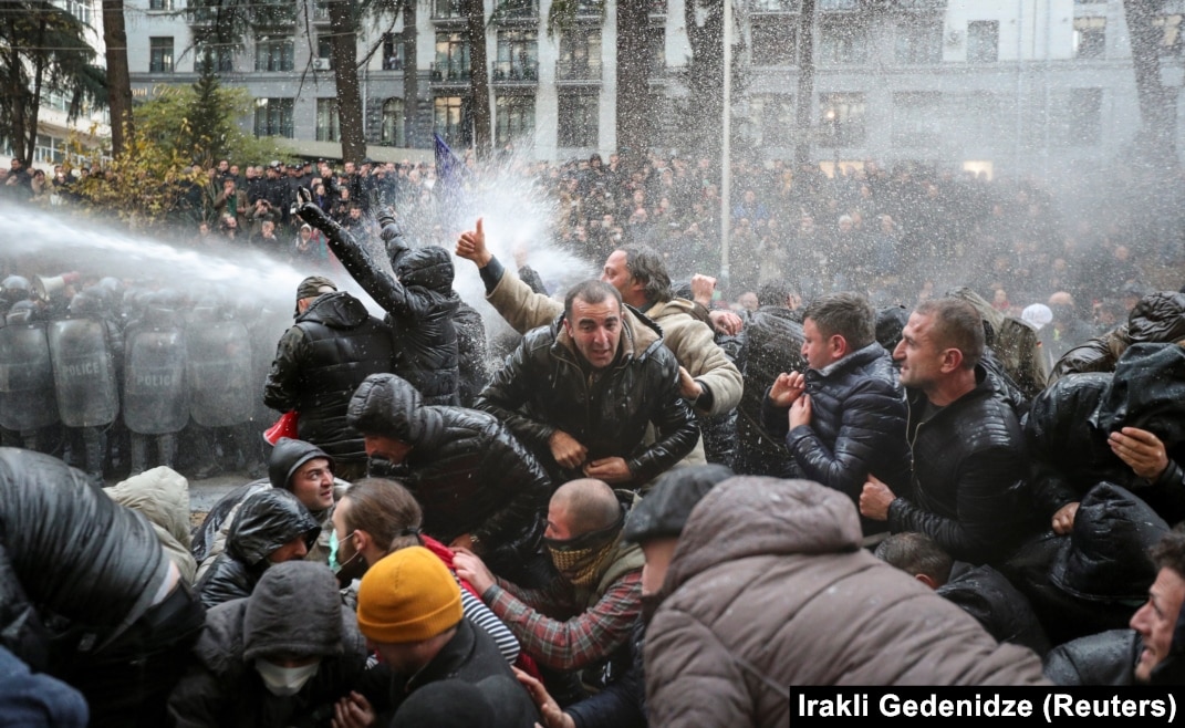 Water Cannons Used Against Protesters In Georgia