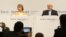 EU foreign-policy chief Catherine Ashton and Iranian Foreign Minister Mohammad Javad Zarif give a press statement at P5+1 talks at UN headquarters in Vienna on March 19.