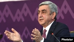 Armenia - President Serzh Sarkisian speaks at an international media forum in Yerevan, 18Mar2015.