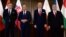 Slovakia's Robert Fico (left to right), Poland's Donald Tusk, the Czech Republic's Petr Fiala, and Hungary's Viktor Orban pose for a picture prior to the Visegrad Group meeting on February 27.