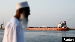 The Callisto oil tanker sits anchored in Port Sultan Qaboos, in Muscat, Oman, on March 12. 