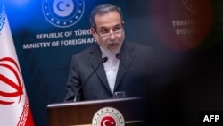 Iranian Foreign Minister Abbas Araqchi speaks at a joint press conference with his Turkish counterpart following their meeting in Istanbul on January 30.