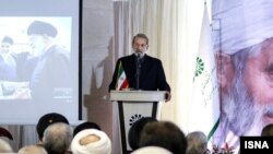 Iranian Parliament speaker Ali Larijani during a visit to Bojnourd in northern Khorasan Province on Wednesday June 12 