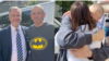 Picture shows RFE/RL President and CEO Stephen Capus with Ihar Karnei, a former journalist with RFE/RL's Belarusian Service (left) and Siarhei Tsikhanouski embracing his wife Svyatlana Tsikhanouskaya, Belarusian opposition leader (right).