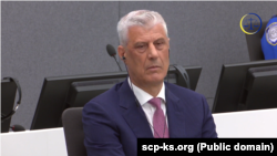 Hashim Thaci in the Hague court before the delivery of a guilty verdict on war crimes charges for crimes committed during the 1998-99 war against Serbian forces.