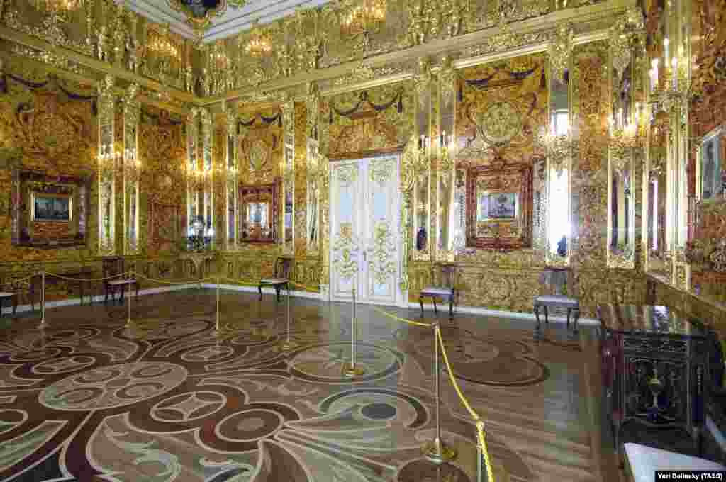 The reconstructed Amber Room as it appears today. One of the divers involved in the discovery of the sunken German vessel claimed it &quot;may provide groundbreaking information on the disappearance of the legendary Amber Chamber.&quot; Previous treasure hunters have raised hope of uncovering the remains of the Amber Room that turned out to be false leads.&nbsp; 