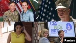 (Clockwise from top left) General David Petraeus and Paula Broadwell; U.S. Marine General John Allen; David Petraeus with his wife, Holly; and Jill Kelley