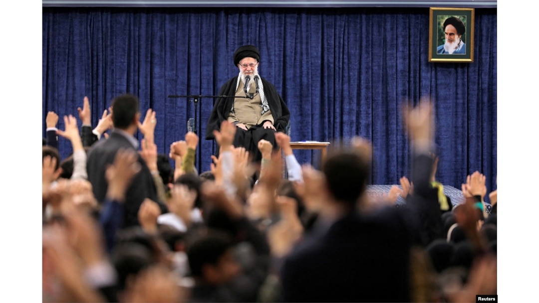 Iran's Supreme Leader Ayatollah Ali Khamenei looks on during a meeting with Iranian students in Tehran on March 12