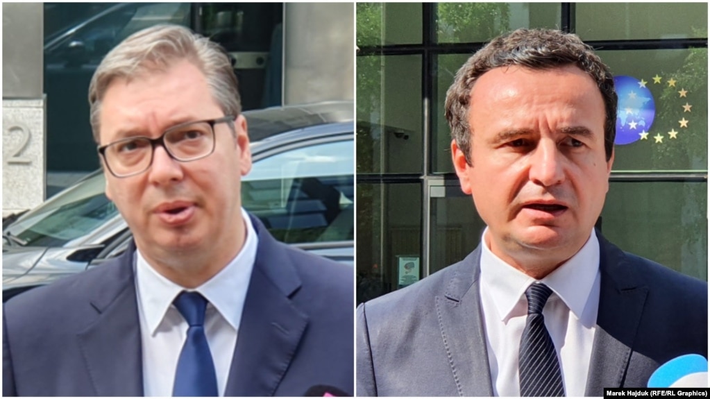 Predsednik Srbije Aleksandar Vučić i premijer Kosova Albin (Aljbin) Kurti u Briselu 19. jula 2021. 