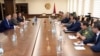 Armenia -- Defense Minister Arshak Karapetian meets with CSTO Secretary General Stanislav Zas in Yerevan, August 9, 2021.