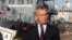 NATO Secretary-General Jens Stoltenberg speaks during a media briefing after his visit to NATO ships in the Ukrainian Black Sea port of Odesa on October 30. 