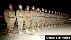 Armenia - A farewell ceremony at Yerevan airport for Armenian soldiers departing to Lebanon, 26Nov2014.