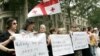 Georgians forming a human chain in Tbilisi