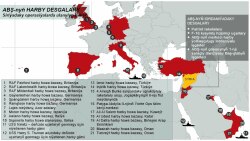 Birleşen Ştatlaryň Siriýanyň golaýyndaky harby desgalarynyň kartasy