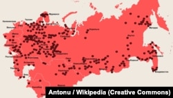Карта лагерей ГУЛАГа на территории СССР (фотоархив)