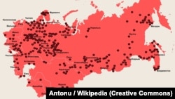 Карта розміщення концтаборів системи ГУЛАГ у Союзі Радянських Соціалістичних Республік (СРСР)
