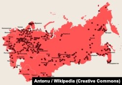 Мапа розташування концтаборів ГУЛАГу