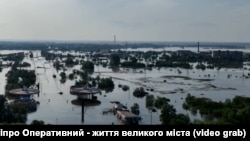 Алешкі Херсонскай вобласьці. Затоплены горад у выніку зьнішчэньня дамбы Кахоўскай ГЭС у 2023 годзе