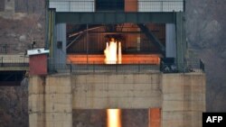 Испытания ракетного двигателя на полигоне Сохэ в 2017 году
