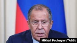 RUSSIA -- Russian Foreign Minister Sergei Lavrov speaks at a press conference following a meeting with Bolivia Foreign Minister in Moscow, Agust 16, 2017