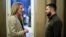 European Parliament President Roberta Metsola (left) speaks with Ukrainian President Volodymyr Zelenskyy during her visit to Kyiv on April 1.