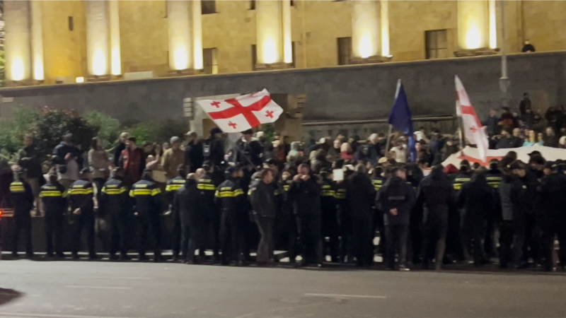 პოლიციამ რუსთაველზე მომიტინგეებს გზა არ გადააკეტვინა - გაიმართა მსვლელობა მთავრობის ადმინისტრაციისკენ