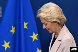 European Commission President Ursula Von der Leyen arrives prior to a meeting at EU headquarters in Brussels on May 20.