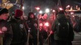 Ukrainian Nationalist Group Holds Torchlight Rally In Kharkiv