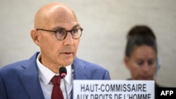 UN High Commissioner for Human Rights Volker Turk delivers a speech at the opening of the 57th session of the Human Rights Council in Geneva on September 9.