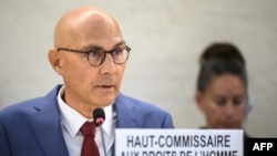 UN High Commissioner for Human Rights Volker Turk delivers a speech at the opening of the 57th session of the Human Rights Council in Geneva on September 9.