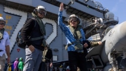 US Special Envoy Steve Witkoff (right) visits a US aircraft carrier in Arabian Sea on February 7.