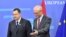 EU Council President Herman Van Rompuy (right) welcomes Serbian Prime Minister Ivica Dacic before their working session at EU headquarters in Brussels on September 4.