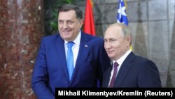 Președintele rus Vladimir Putin la o întîlnire cu Milorad Dodik, membrul sîrb în conducerea tripartită a Bosniei, Belgrade, 17 ianuarie 2019